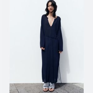NWT Zara navy blue Knit belted Dress